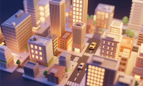Miniature City Street Architecture Scene